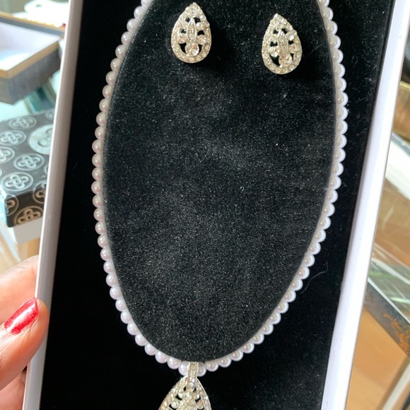 Elegant Silver Teardrop Necklace and Earring Set - Picture 1 of 5
